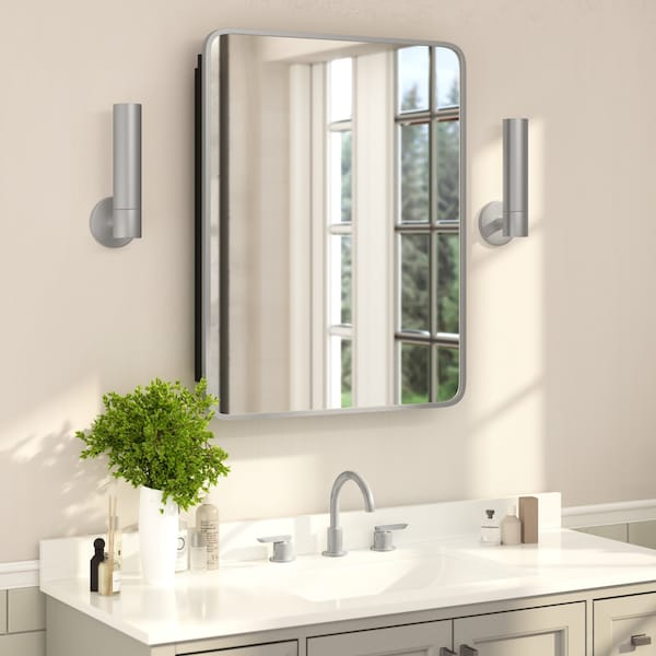 Flash Furniture Jolie 24-in. x 30-in. Medicine Cabinet w/Rounded Beveled Mirror and Reversible Metal Frame, Silver HFKHD-FM23C0401-L-SLV-GG - main